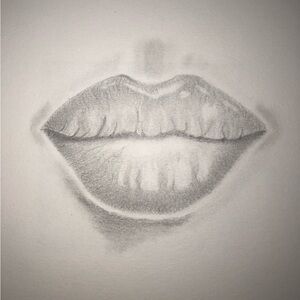 Muted Smile: Original Drawing of Women’s Lips – 4H Pencil on 4” x 4” Paper